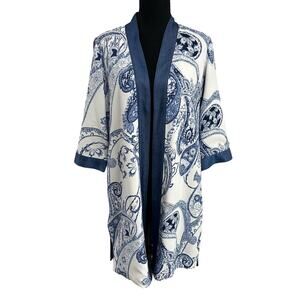 Chico's Blue White Reversible Paisley To Solid Kimono 4/6